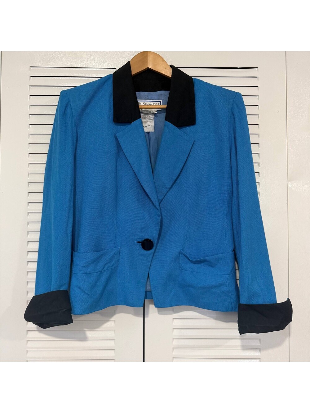 Vintage Yves Saint Laurent Variation Blazer 42 Blue Black Made in France YSL